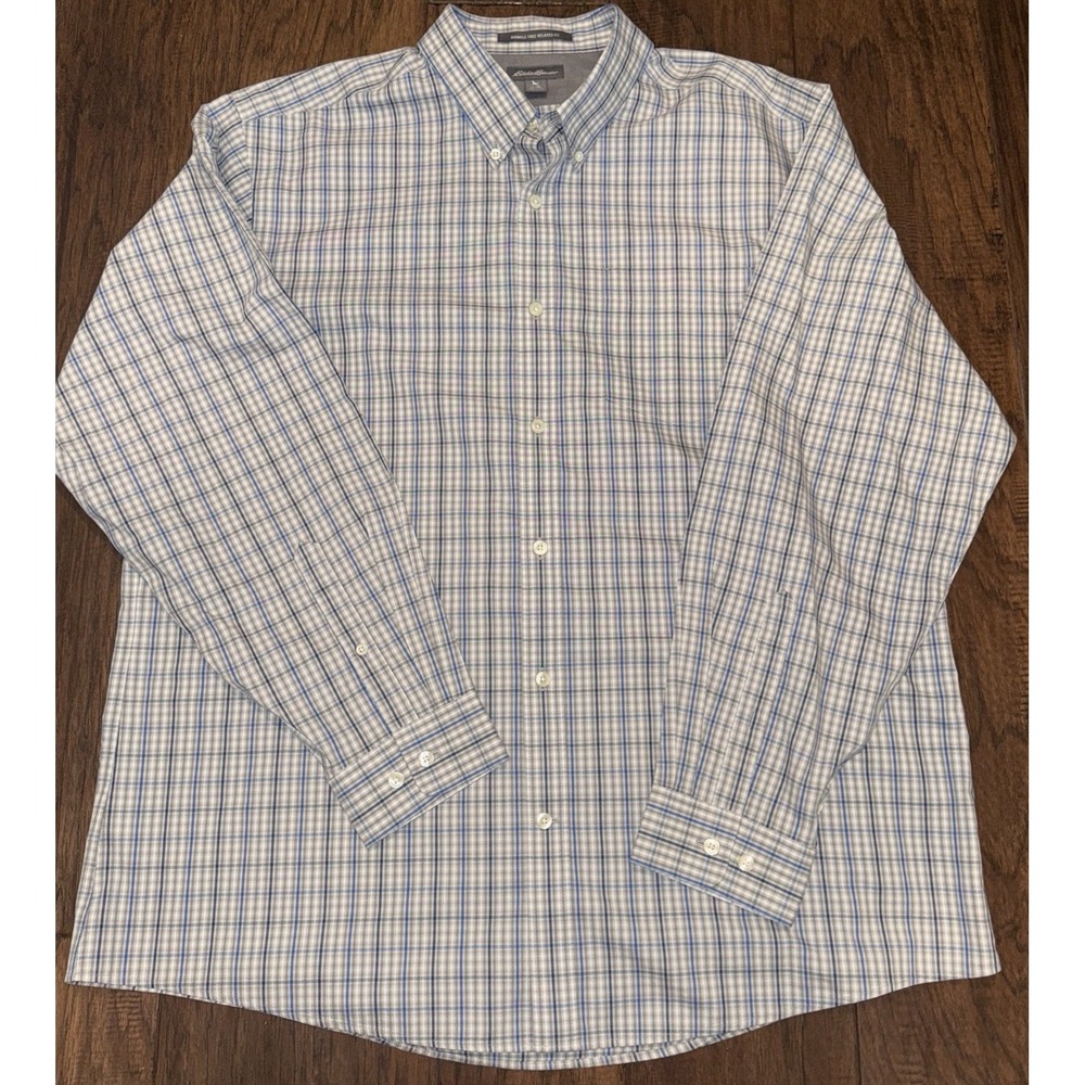 Eddie Bauer Men's Relaxed Fit Dress Shirt Long Sleeves Multicolored Check XL